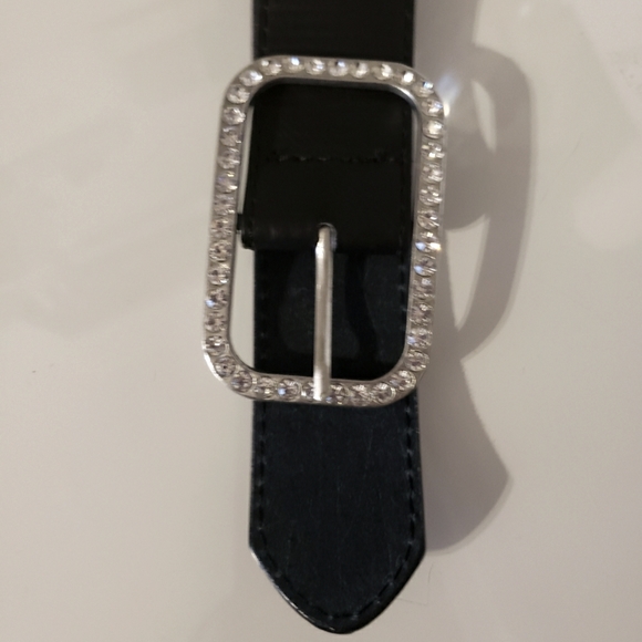 Alexie Marcoux Vegan Black Belt Rhinestone Rectangle Buckle Woman Small - Picture 3 of 9